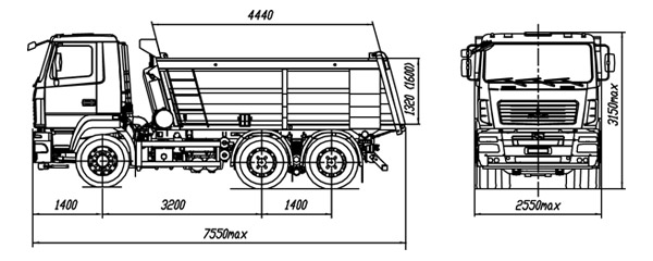 Габаритный чертеж самосвала МАЗ-6501W6-420-000
